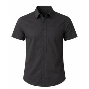 RSQ Black Short Sleeve Button Up Shirt Medium Cotton Stretch Casual